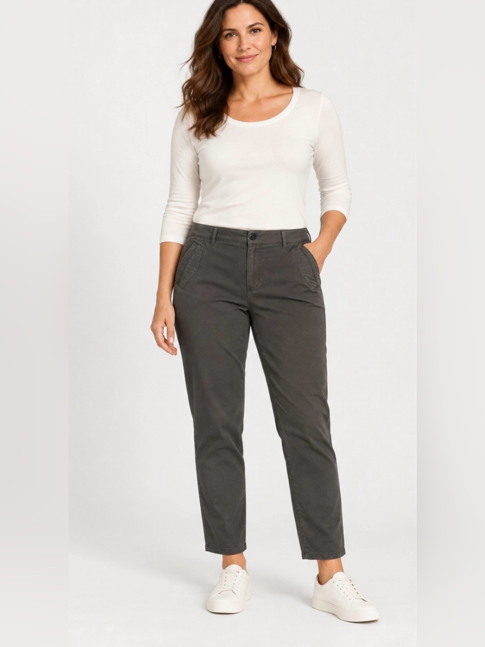 J.Jill Live In Chino Size 12 Charcoal Gray Stretch Chino Pants Straight Leg